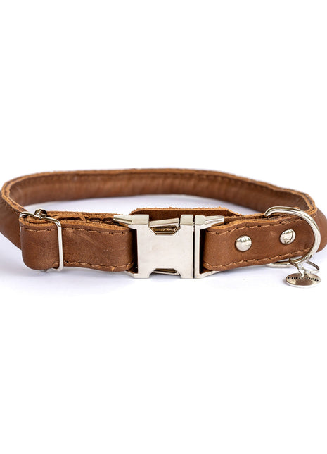 Rolled Style Light Brown Leather Quick-Release Dog Collar