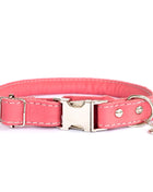 Rolled Style Pink Leather Quick-Release Dog Collar