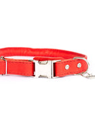 Rolled Style Red Leather Quick-Release Dog Collar