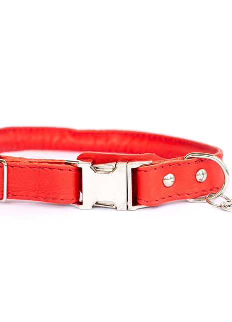 Rolled Style Red Leather Quick-Release Dog Collar