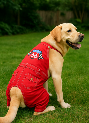 Parisian Pet 'Route 66 Jumpsuit' for Dogs and Cats, Fashionable Pet Jumpsuit for Parties, Red - Pup List