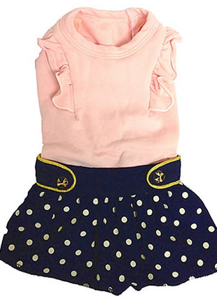 Parisian Pet 'Nautical Dress' for Dogs and Cats, Sleeveless Designer Beach Dress, Comfortable Pet Clothing, Pink & Navy