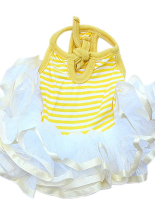 Parisian Pet 'Ballerina Dress' for Dogs and Cats, Comfortable Sleeveless, Yellow with White Stripes