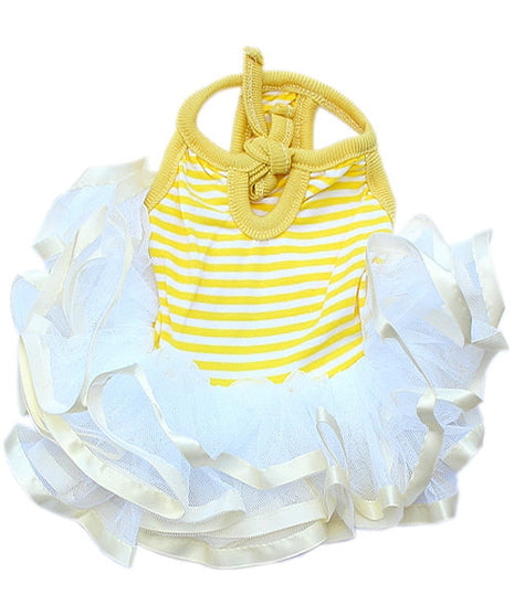 Parisian Pet 'Ballerina Dress' for Dogs and Cats, Comfortable Sleeveless, Yellow with White Stripes