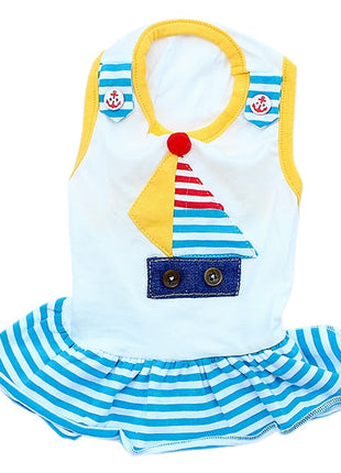 Parisian Pet 'Boat Dress' for Dogs and Cats, Designer Dog Dress, Tropical Apparel, Yellow Blue Red White