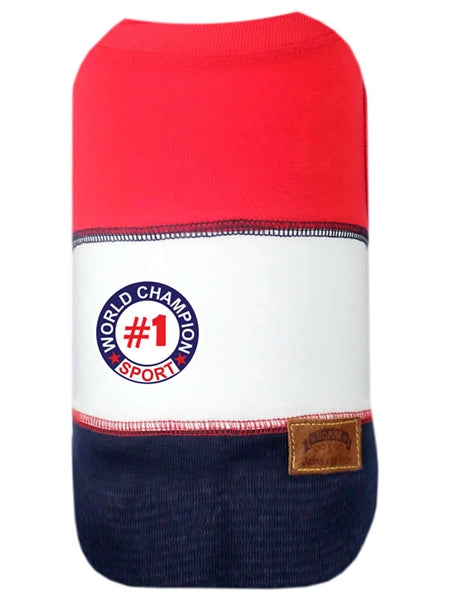 Parisian Pet 'World Champion Tank' Dog & Cat Shirt – Comfortable Embroidered Cotton Tank, Perfect for Vacation – Red