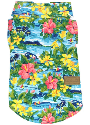 Parisian Pet 'Hawaiian Camp' Dog & Cat Shirt – Lightweight Cotton, Stylish Vacation Pet Apparel – Blue