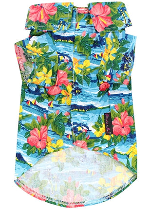 Parisian Pet 'Hawaiian Camp' Dog & Cat Shirt – Lightweight Cotton, Stylish Vacation Pet Apparel – Blue