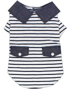 Parisian Pet 'Preppy Boy Polo' Dog & Cat T-Shirt – Trendy Cotton Polo Shirt, Comfortable & Lightweight, Blue White Stripes-Valentine's Day
