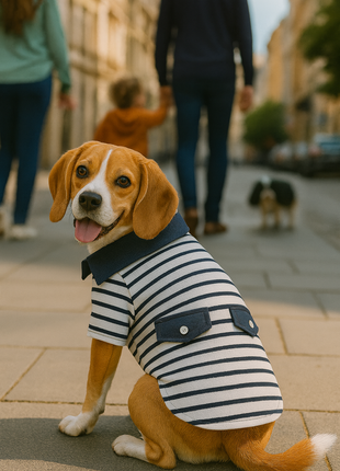 Parisian Pet 'Preppy Boy Polo' Dog & Cat T-Shirt – Trendy Cotton Polo Shirt, Comfortable & Lightweight, Blue White Stripes-Valentine's Day