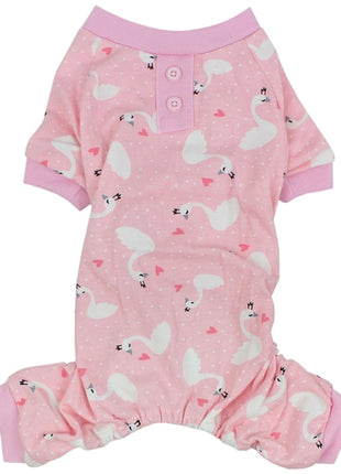 Parisian Pet 'Pink Swan' Pajama for Dogs & Cats, Luxury Pet Sleepwear, Cozy Dog Pajama Set-Valentine's Day