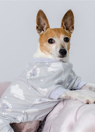 Parisian Pet 'Grey Sheep' Pajama for Dogs & Cats, Designer Pet Sleepwear, Cozy Dog Pajama Set, Grey