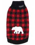 Parisian Pet 'Buffalo Checkered Sweater - Polar Bear' for Dogs and Cats - Cozy Winter Wear with Adorable Polar Bear Design Red and Black