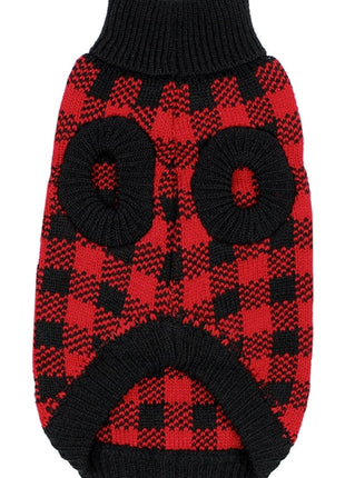 Parisian Pet 'Buffalo Checkered Sweater - Polar Bear' for Dogs and Cats - Cozy Winter Wear with Adorable Polar Bear Design Red and Black