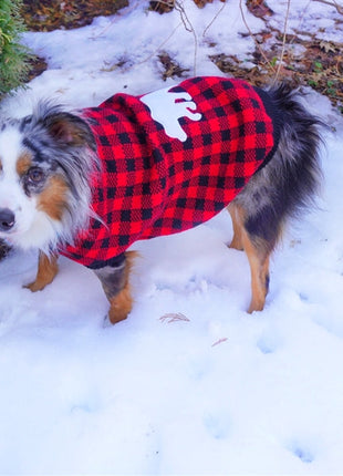 Parisian Pet 'Buffalo Checkered Sweater - Polar Bear' for Dogs and Cats - Cozy Winter Wear with Adorable Polar Bear Design Red and Black