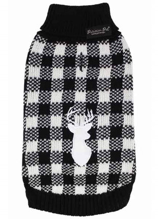 Parisian Pet 'Buffalo Checkered Sweater - Deer' for Dogs and Cats - Cozy, Stylish Winter Apparel in Classic White and Black