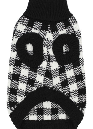 Parisian Pet 'Buffalo Checkered Sweater - Deer' for Dogs and Cats - Cozy, Stylish Winter Apparel in Classic White and Black