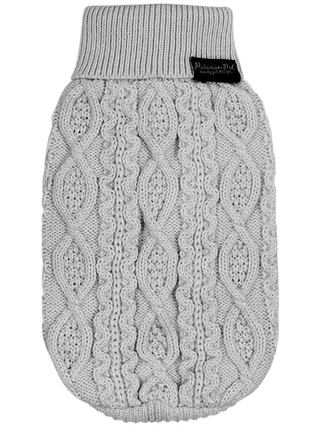 Parisian Pet 'Cable Knit Sweater' - Warm & Stylish Pet Sweater in Cloud Gray for Dogs & Cats