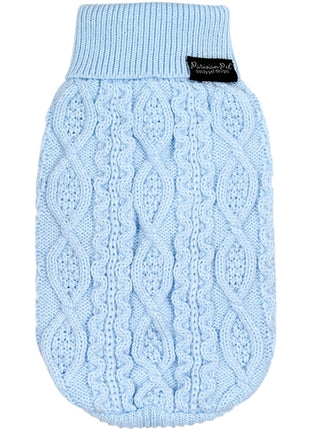 Parisian Pet 'Cable Knit Sweater' - Warm & Stylish Pet Sweater in Powder Blue for Dogs & Cats