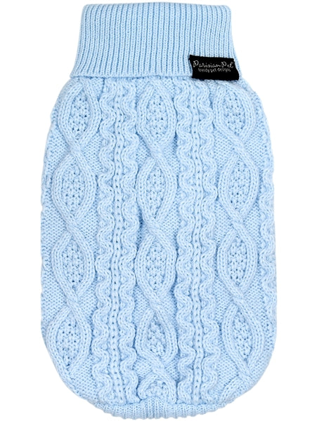 Parisian Pet 'Cable Knit Sweater' - Warm & Stylish Pet Sweater in Powder Blue for Dogs & Cats