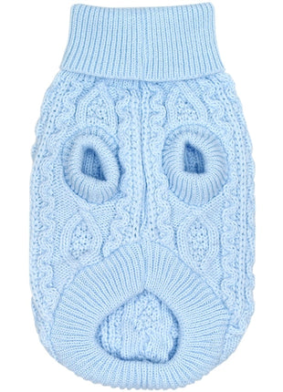 Parisian Pet 'Cable Knit Sweater' - Warm & Stylish Pet Sweater in Powder Blue for Dogs & Cats