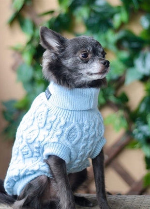 Parisian Pet 'Cable Knit Sweater' - Warm & Stylish Pet Sweater in Powder Blue for Dogs & Cats