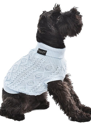 Parisian Pet 'Cable Knit Sweater' - Warm & Stylish Pet Sweater in Powder Blue for Dogs & Cats