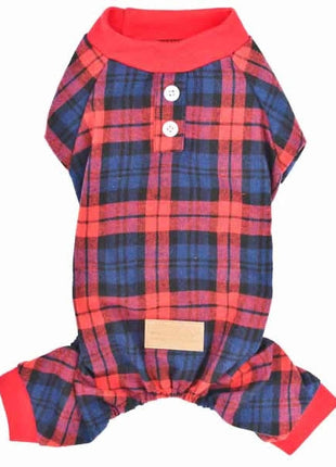 Parisian Pet 'Scottish Pajama' for Dogs & Cats, Cozy Pet Pajama Set, Red/Blue Plaid
