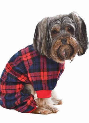 Parisian Pet 'Scottish Pajama' for Dogs & Cats, Cozy Pet Pajama Set, Red/Blue Plaid