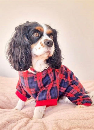 Parisian Pet 'Scottish Pajama' for Dogs & Cats, Cozy Pet Pajama Set, Red/Blue Plaid