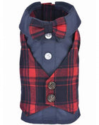 Parisian Pet 'Scottish Pleated Tuxedo Red/Blue Plaid' for Dogs & Cats, Stylish Pet Party Tuxedo, Christmas Pet Tuxedo