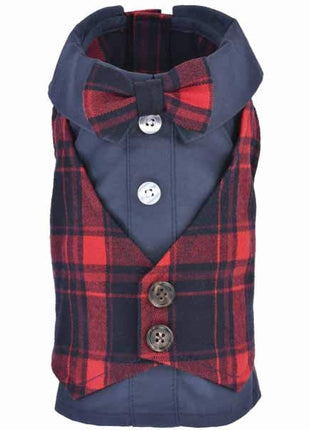Parisian Pet 'Scottish Pleated Tuxedo Red/Blue Plaid' for Dogs & Cats, Stylish Pet Party Tuxedo, Christmas Pet Tuxedo