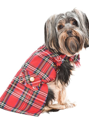 Parisian Pet 'Tartan Fringe Dress' Dog & Cat Shirt – Elegant Holiday Dog Dress – Red-Valentine's Day