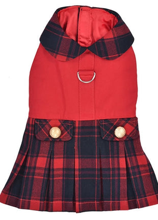 Parisian Pet 'Scottish Pleated Dress' for Dogs and Cats, Holiday Apparel, Red and Blue