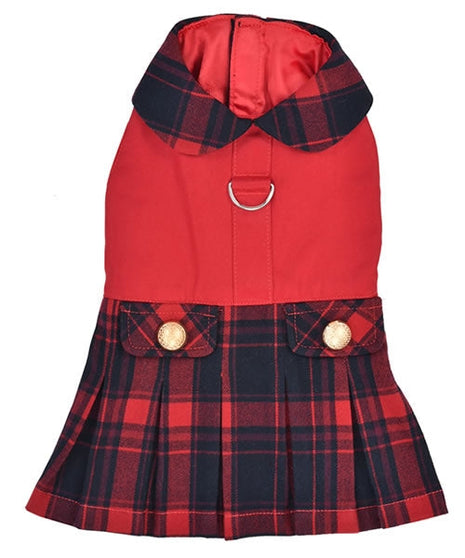 Parisian Pet 'Scottish Pleated Dress' for Dogs and Cats, Holiday Apparel, Red and Blue
