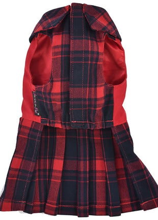 Parisian Pet 'Scottish Pleated Dress' for Dogs and Cats, Holiday Apparel, Red and Blue