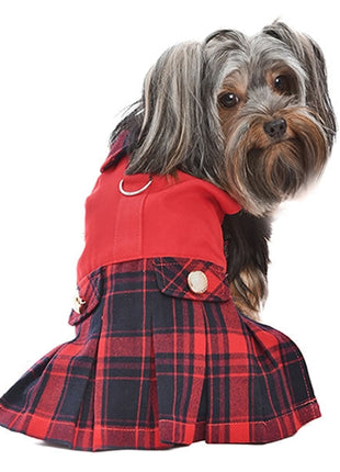 Parisian Pet 'Scottish Pleated Dress' for Dogs and Cats, Holiday Apparel, Red and Blue