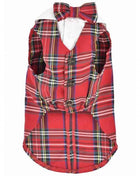 Parisian Pet 'Tartan Tuxedo White/Red' for Dogs and Cats, Stylish Christmas Formal Wear, Designer Pet Tuxedo