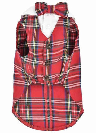 Parisian Pet 'Tartan Tuxedo White/Red' for Dogs and Cats, Stylish Christmas Formal Wear, Designer Pet Tuxedo