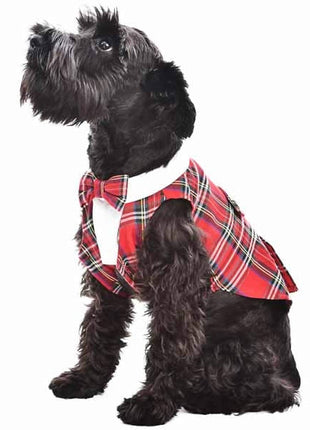 Parisian Pet 'Tartan Tuxedo White/Red' for Dogs and Cats, Stylish Christmas Formal Wear, Designer Pet Tuxedo