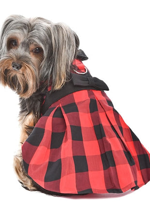 Parisian Pet 'Buffalo Checkered Taffeta Dress' Dog & Cat Shirt – Festive Holiday Pet Apparel – Red