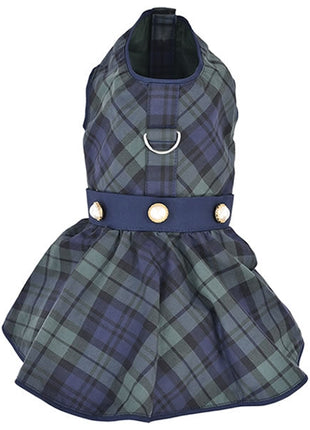 Parisian Pet 'Scottish Taffeta Dress' Dog & Cat Shirt – Festive Holiday Plaid Dog Dress, Comfortable & Stylish – Green, Blue
