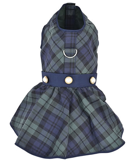 Parisian Pet 'Scottish Taffeta Dress' Dog & Cat Shirt – Festive Holiday Plaid Dog Dress, Comfortable & Stylish – Green, Blue