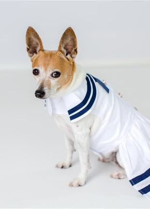 Parisian Pet 'Sailor Dress' Dog & Cat Shirt – Nautical Pet Apparel, Stylish & Comfortable – White & Blue