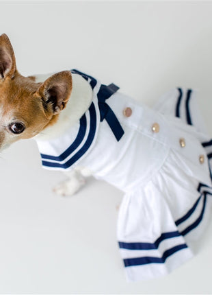 Parisian Pet 'Sailor Dress' Dog & Cat Shirt – Nautical Pet Apparel, Stylish & Comfortable – White & Blue