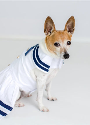 Parisian Pet 'Sailor Dress' Dog & Cat Shirt – Nautical Pet Apparel, Stylish & Comfortable – White & Blue