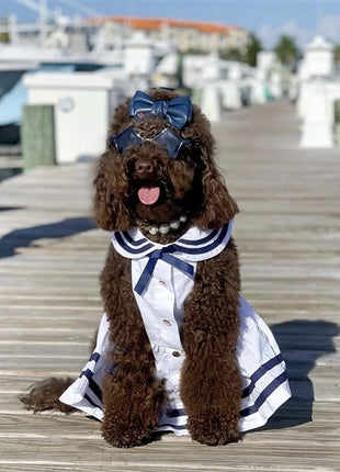 Parisian Pet 'Sailor Dress' Dog & Cat Shirt – Nautical Pet Apparel, Stylish & Comfortable – White & Blue