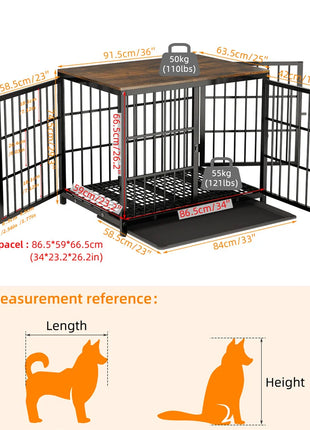 Furniture Large Wooden Dog Crate Indoor Elevated Dog Kennel End Table Lattice Playpen with 3 Doors Removable Tray
