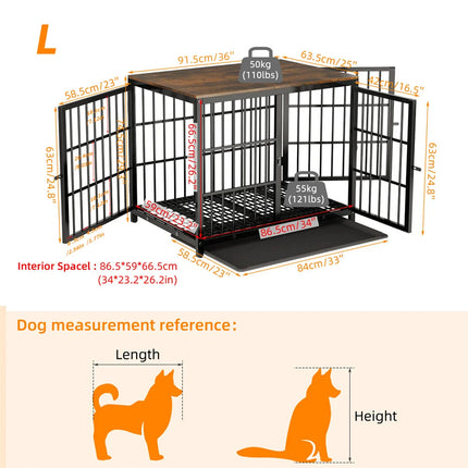 Furniture Large Wooden Dog Crate Indoor Elevated Dog Kennel End Table Lattice Playpen with 3 Doors Removable Tray