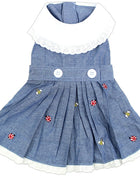 Parisian Pet 'Prairie Dress' for Dogs and Cats, Floral Design, Comfortable Lightweight Outfit, Denim & White